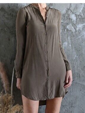 T. Babaton 100% Silk Longline Blouse Tunic | Taupe | Size Small